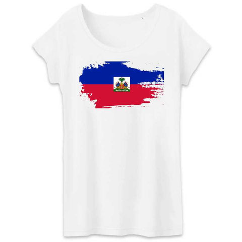 Image of tshirt femme drapeau haiti effet dechiré